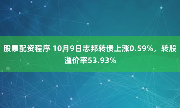 股票配资程序 10月9日志邦转债上涨0.59%，转股溢价率53.93%